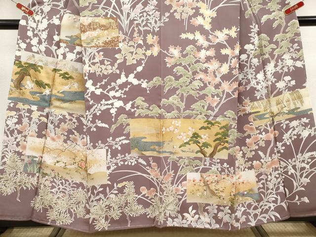 平和屋本店●極上　訪問着　駒刺繍　色紙重ね花鳥文　金彩　濃色地　逸品　未使用　CYAA4781s6