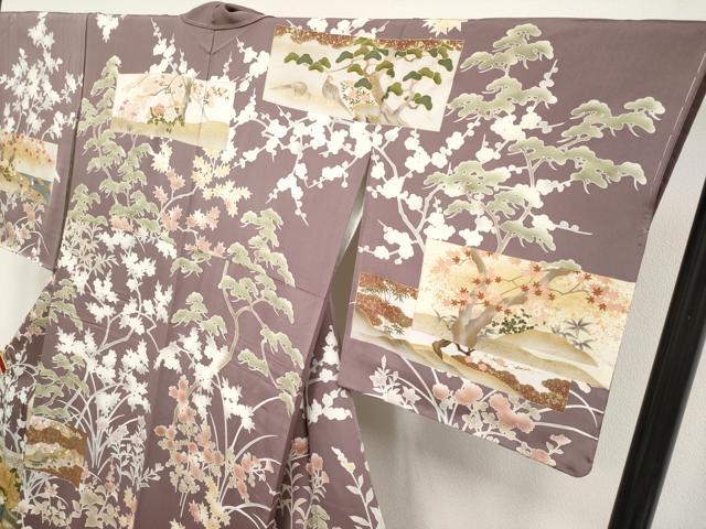 平和屋本店●極上　訪問着　駒刺繍　色紙重ね花鳥文　金彩　濃色地　逸品　未使用　CYAA4781s6