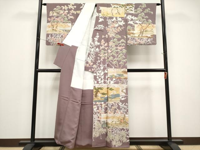 平和屋本店●極上　訪問着　駒刺繍　色紙重ね花鳥文　金彩　濃色地　逸品　未使用　CYAA4781s6