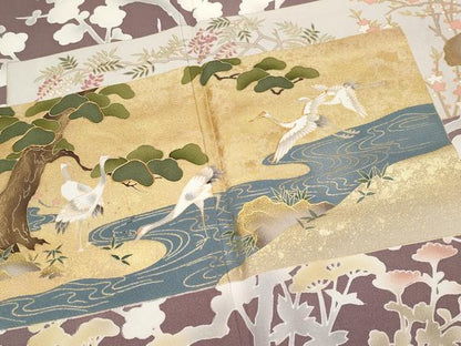 平和屋本店●極上　訪問着　駒刺繍　色紙重ね花鳥文　金彩　濃色地　逸品　未使用　CYAA4781s6
