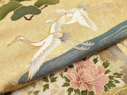 平和屋本店●極上　訪問着　駒刺繍　色紙重ね花鳥文　金彩　濃色地　逸品　未使用　CYAA4781s6