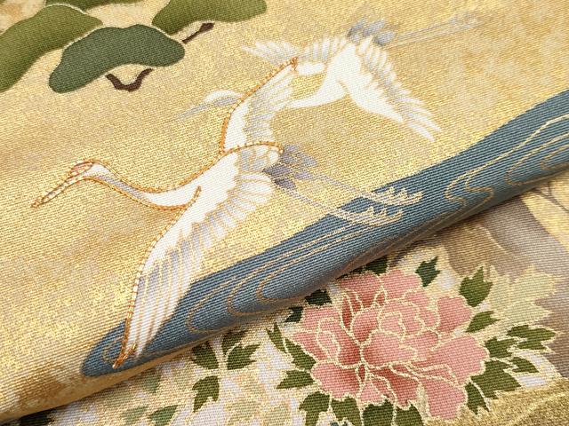 平和屋本店●極上　訪問着　駒刺繍　色紙重ね花鳥文　金彩　濃色地　逸品　未使用　CYAA4781s6