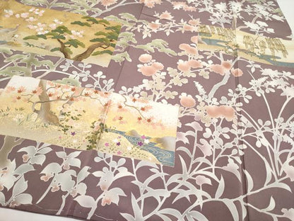 平和屋本店●極上　訪問着　駒刺繍　色紙重ね花鳥文　金彩　濃色地　逸品　未使用　CYAA4781s6