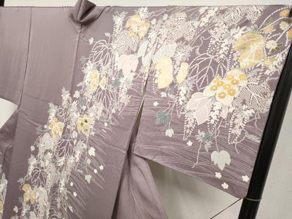 平和屋着物●極上　訪問着　刺繍　蔦の葉花文　金彩　葡萄鼠色地　逸品　CYAA4782s6