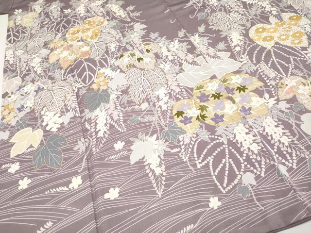 平和屋着物●極上　訪問着　刺繍　蔦の葉花文　金彩　葡萄鼠色地　逸品　CYAA4782s6