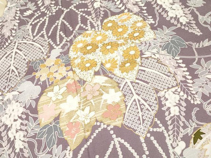 平和屋着物●極上　訪問着　刺繍　蔦の葉花文　金彩　葡萄鼠色地　逸品　CYAA4782s6