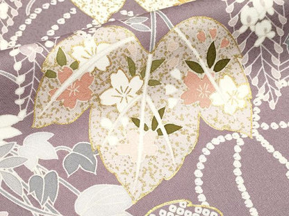 平和屋着物●極上　訪問着　刺繍　蔦の葉花文　金彩　葡萄鼠色地　逸品　CYAA4782s6