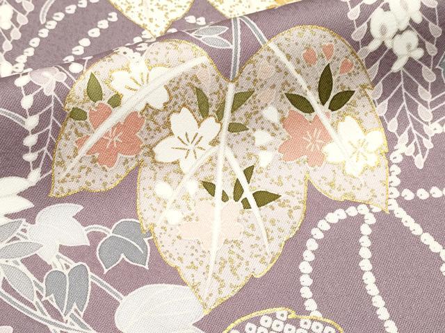 平和屋着物●極上　訪問着　刺繍　蔦の葉花文　金彩　葡萄鼠色地　逸品　CYAA4782s6