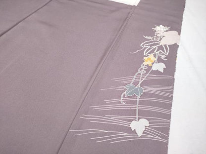 平和屋着物●極上　訪問着　刺繍　蔦の葉花文　金彩　葡萄鼠色地　逸品　CYAA4782s6