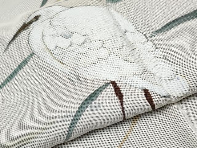 平和屋着物▽極上　訪問着　無双　紗袷　紗×紗　作家物　手描き　白鷺　暈し染め　金彩　濃鼠色地　逸品　CYAA4783s6