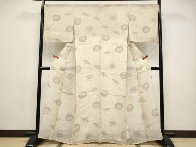 平和屋着物＊極上 夏物 本場小千谷ちぢみ 番傘 薄香色地 麻 逸品 CYAA4784s6