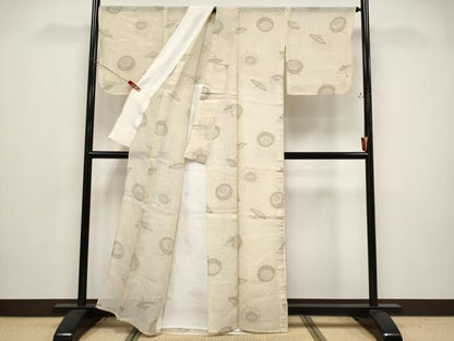 平和屋着物＊極上 夏物 本場小千谷ちぢみ 番傘 薄香色地 麻 逸品 CYAA4784s6