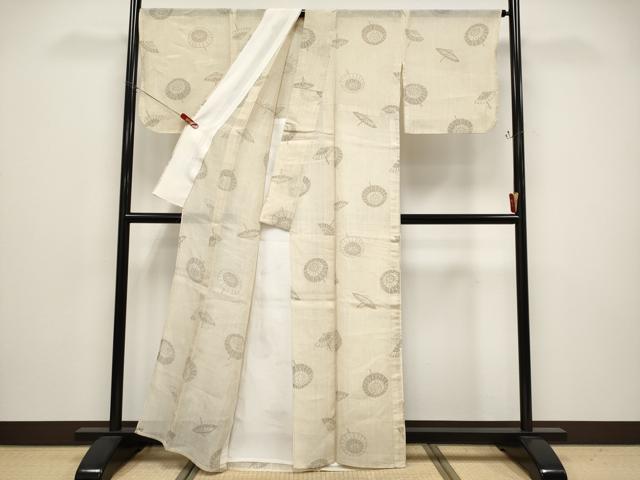 平和屋着物＊極上 夏物 本場小千谷ちぢみ 番傘 薄香色地 麻 逸品 CYAA4784s6
