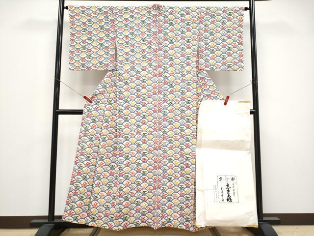 平和屋本店●極上　銀座　志ま亀　小紋　型染め　青海波　薄香色地　たとう紙付き　逸品　CYAA4785s6