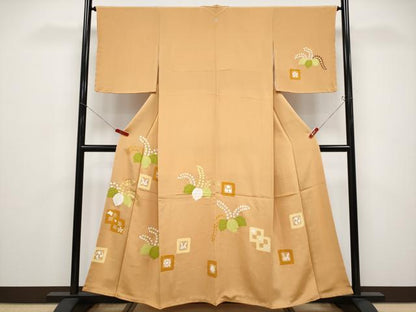 平和屋本店●極上　銀座　志ま亀　訪問着　踊り桐　赭黄色　金彩　たとう紙付き　逸品　未使用　CYAA4787s6