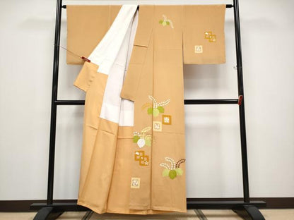 平和屋本店●極上　銀座　志ま亀　訪問着　踊り桐　赭黄色　金彩　たとう紙付き　逸品　未使用　CYAA4787s6