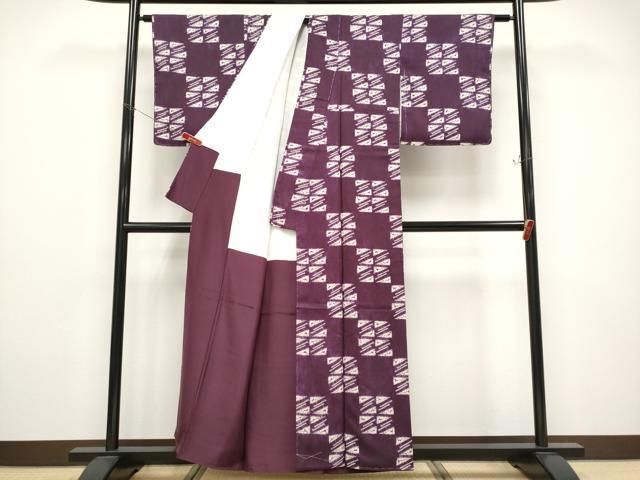 平和屋本店●極上　銀座　志ま亀　岩手の匠　草紫堂　南部絞り　紫根染　紬　市松文様　たとう紙付き　逸品　未使用　CYAA4788s6