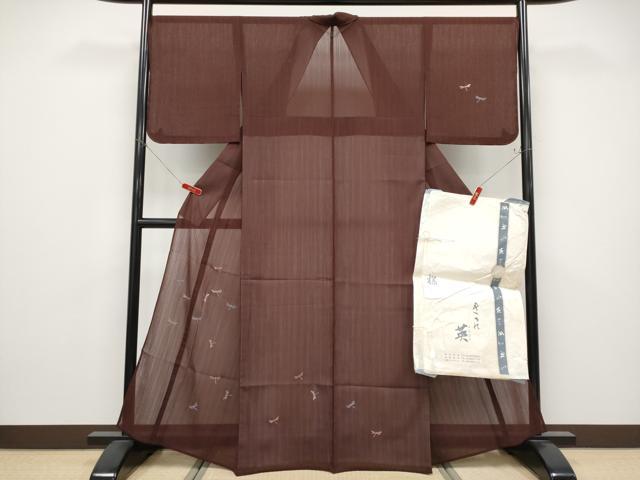 平和屋着物＊極上 夏物 洗える最高級着物 ＜英＞はなぶさ 訪問着 紗 総刺繍 トンボ 銀糸 黒壇色 反端・たとう紙付 逸品 未使用 CYAA4789s6