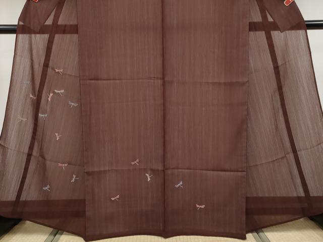 平和屋着物＊極上 夏物 洗える最高級着物 ＜英＞はなぶさ 訪問着 紗 総刺繍 トンボ 銀糸 黒壇色 反端・たとう紙付 逸品 未使用 CYAA4789s6