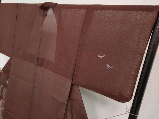 平和屋着物＊極上 夏物 洗える最高級着物 ＜英＞はなぶさ 訪問着 紗 総刺繍 トンボ 銀糸 黒壇色 反端・たとう紙付 逸品 未使用 CYAA4789s6