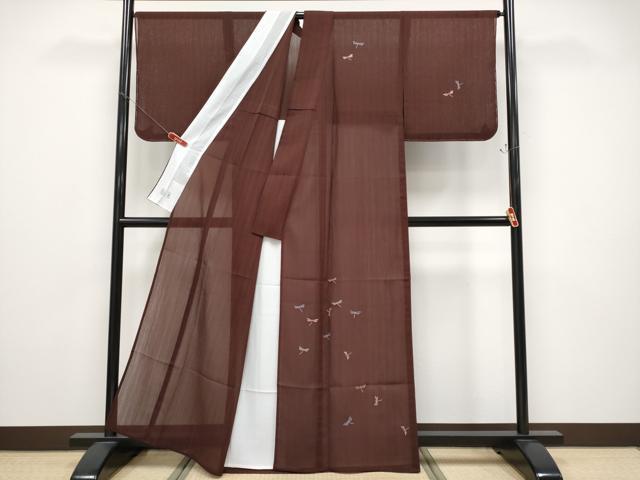 平和屋着物＊極上 夏物 洗える最高級着物 ＜英＞はなぶさ 訪問着 紗 総刺繍 トンボ 銀糸 黒壇色 反端・たとう紙付 逸品 未使用 CYAA4789s6