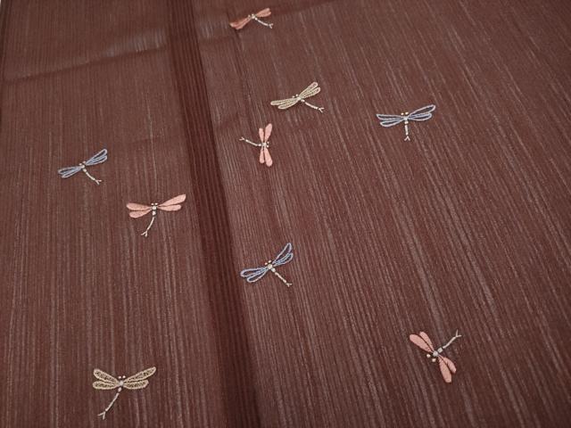 平和屋着物＊極上 夏物 洗える最高級着物 ＜英＞はなぶさ 訪問着 紗 総刺繍 トンボ 銀糸 黒壇色 反端・たとう紙付 逸品 未使用 CYAA4789s6