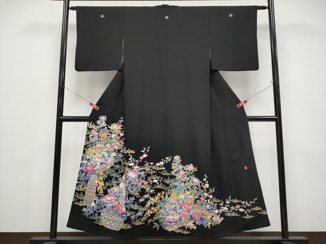平和屋着物●極上　本加賀友禅作家　染元千紅代表　寺西一紘　黒留袖　花籠文　三越扱い　逸品　CYAA4793s6