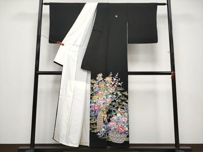 平和屋着物●極上　本加賀友禅作家　染元千紅代表　寺西一紘　黒留袖　花籠文　三越扱い　逸品　CYAA4793s6