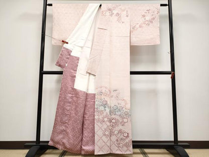 平和屋着物●極上　名門　藤娘きぬたや・総絞り　訪問着　雲取り枝花文　虹色地　逸品　未使用　CYAA4795s6