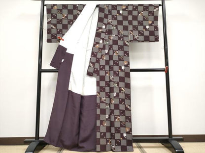 平和屋着物●極上　小紋　市松兎吉祥文　似せ紫色地　大丸扱い　逸品　CYAA4796s6