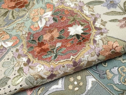 平和屋着物●極上　中国三大刺繍　スワトウ刺繍　総刺繍　訪問着　正倉院花唐草文　暈し染め　金糸　灰青色地　逸品　未使用　CYAA4797s6
