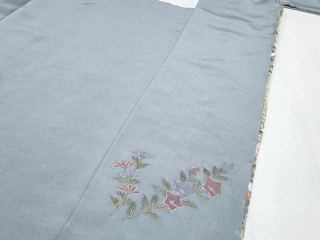 平和屋着物●極上　中国三大刺繍　スワトウ刺繍　総刺繍　訪問着　正倉院花唐草文　暈し染め　金糸　灰青色地　逸品　未使用　CYAA4797s6