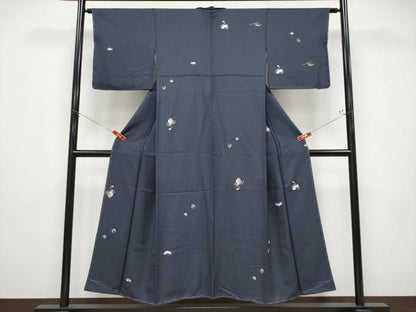 平和屋着物●極上　小紋　総刺繍　宝尽くし　金銀糸　青褐色地　反端付き　逸品　未使用　CYAA4798s6