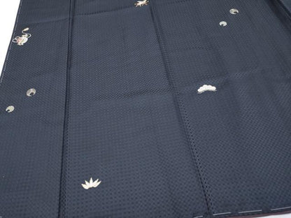 平和屋着物●極上　小紋　総刺繍　宝尽くし　金銀糸　青褐色地　反端付き　逸品　未使用　CYAA4798s6