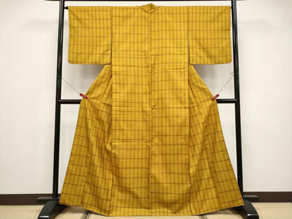 平和屋本店●極上　本場黄八丈　まるまなこ　紬　伝統工芸士　西條吉広　手織り　格子柄　証紙付き　逸品　CYAA4799s6