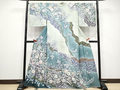 平和屋本店●極上　越後十日町の一流染匠　桐屋・翠山工房　訪問着　辻が花　絞り　銀通し地　逸品　未使用　CYAA4801s6