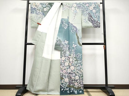 平和屋本店●極上　越後十日町の一流染匠　桐屋・翠山工房　訪問着　辻が花　絞り　銀通し地　逸品　未使用　CYAA4801s6