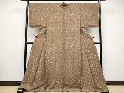 平和屋着物●極上　お召　黄金糸　梅松文　煤竹色地　逸品　未使用　CYAA4802s6