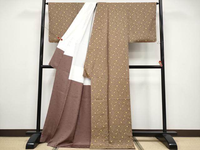 平和屋着物●極上　お召　黄金糸　梅松文　煤竹色地　逸品　未使用　CYAA4802s6
