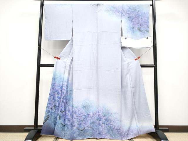 平和屋着物●極上　訪問着　枝花文　暈し染め　牡丹鼠色地　健勝苑扱い　反端付き　逸品　CYAA4803s6