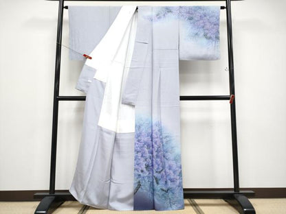 平和屋着物●極上　訪問着　枝花文　暈し染め　牡丹鼠色地　健勝苑扱い　反端付き　逸品　CYAA4803s6