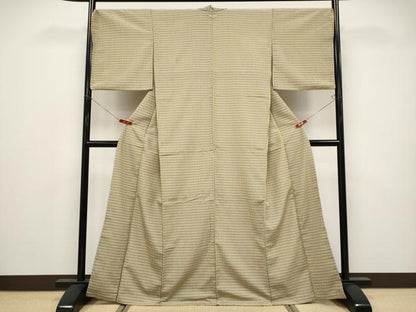 平和屋着物●極上　本塩沢　やまだ織　格子柄　平賀則子作　証紙付き　逸品　CYAA4804s6