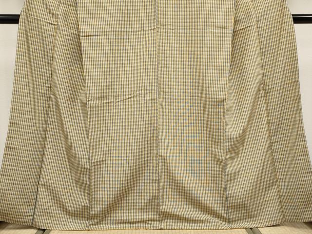 平和屋着物●極上　本塩沢　やまだ織　格子柄　平賀則子作　証紙付き　逸品　CYAA4804s6