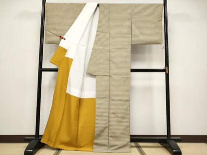 平和屋着物●極上　本塩沢　やまだ織　格子柄　平賀則子作　証紙付き　逸品　CYAA4804s6