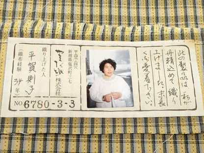 平和屋着物●極上　本塩沢　やまだ織　格子柄　平賀則子作　証紙付き　逸品　CYAA4804s6