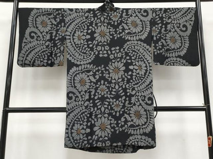 平和屋着物▽極上　スリーシーズン　春夏秋　塵除け　道中着　ロング丈　紗紬　花唐草文　黒地　逸品　CYAA4807s6