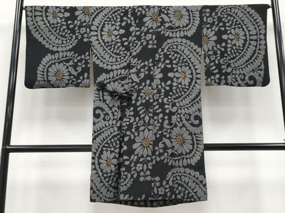 平和屋着物▽極上　スリーシーズン　春夏秋　塵除け　道中着　ロング丈　紗紬　花唐草文　黒地　逸品　CYAA4807s6