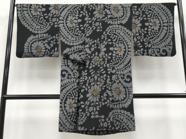 平和屋着物▽極上　スリーシーズン　春夏秋　塵除け　道中着　ロング丈　紗紬　花唐草文　黒地　逸品　CYAA4807s6