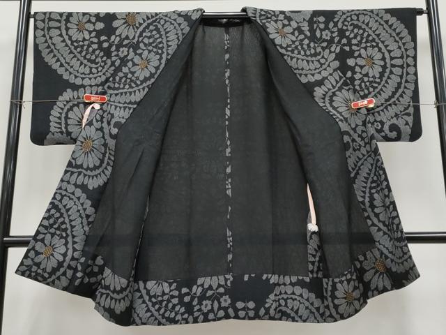 平和屋着物▽極上　スリーシーズン　春夏秋　塵除け　道中着　ロング丈　紗紬　花唐草文　黒地　逸品　CYAA4807s6
