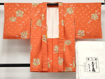 平和屋着物∞極上　銀座　志ま亀　羽織　型染め　舞花文　梅赤　丹色地　たとう紙付き　逸品　未使用　CYAA4812s6
